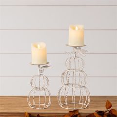 Stacked Pumpkins Wire Candle Holders Set of 2