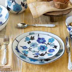 Stamped Blue Floral Stoneware Plate 8 Inch