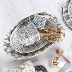 Stamped Stoneware Dish Collection Serving Bowl