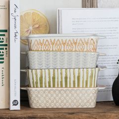 Stamped Stoneware Rectangle Bake Pan Set of 4