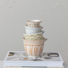 Stamped Stoneware Spouted Measuring Cup Set of 4