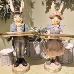 Standing Bunny Couple With Magnetic Tray