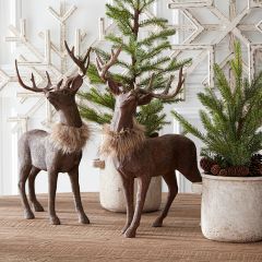 Standing Deer With Fur Collar Set of 2