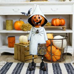 Standing Pumpkin with Bat Figure