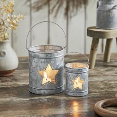 Star Cutout Galvanized Metal Votive Holder Set of 2