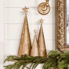 Star Topped Aged Metal Cone Tree