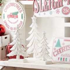 Star Topped Carved Wood Tabletop Trees Set of 3