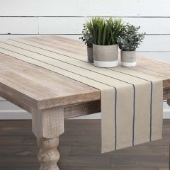 Steel Blue Stripe Cotton Farmhouse Table Runner 13x90