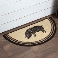Stenciled Pig Half Circle Jute Accent Rug
