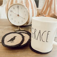 Stenciled Raven Round Coaster Set of 6