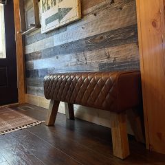 Stitched Leather Top Wooden Bench Seat