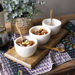 Stone Bowls With Wood Spoons and Base 7 Piece Set