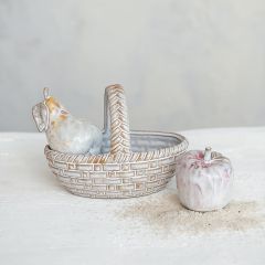 Stoneware Apple and Pear Shaker Set With Basket