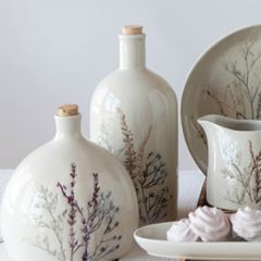 Stoneware Bottle With Floral Imprints