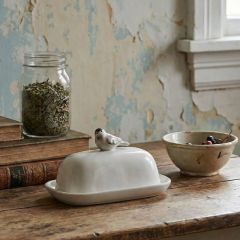 Stoneware Butter Dish With Bird Finial