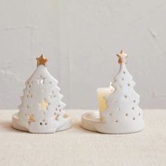 Stoneware Christmas Tree Candle Holders Set of 2