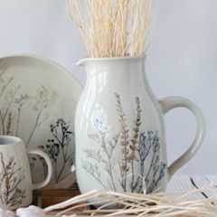Stoneware Pitcher With Floral Imprints