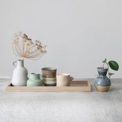 Stoneware Planter and Vase Set In Wood Tray