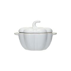 White Stoneware Pumpkin Baker With Handles