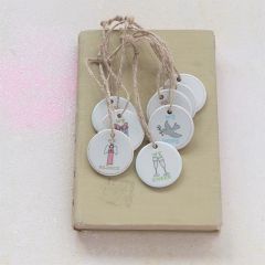 Stoneware Tag Ornament With Joyful Sentiments Set of 8