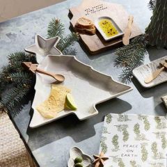 Stoneware Tree Chip and Dip Platter with Spoon