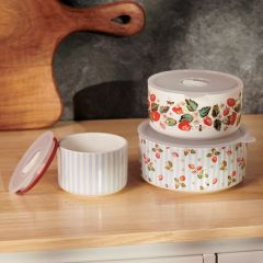 Strawberry Serving Bowl With Lid Set of 3