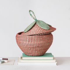 Strawberry Shaped Seagrass Basket With Lid