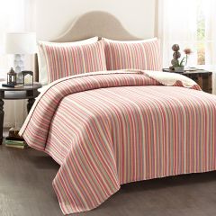 Stripe Pick Stitch Kantha Coverlet Set Rust