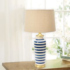 Striped Ceramic and Metal Table Lamp