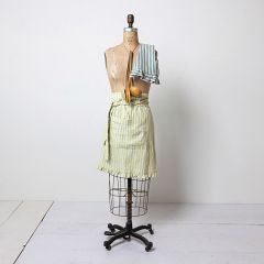Striped Cotton Half Apron With Ruffle Hem