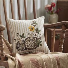 Striped Embroidered Pumpkin Patch Accent Pillow
