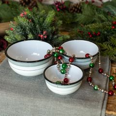 Striped Enamelware Bowl Set of 3