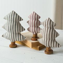 Striped Fabric Christmas Tree on Wood Base Set of 3