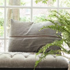 Striped Lumbar Pillow With Leather Trim