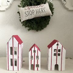 Striped Paper Mache Village House Set of 3