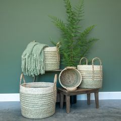 Striped Rattan Storage Basket Collection Set of 4