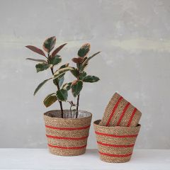 Striped Seagrass and Jute Basket With Liner Set of 3
