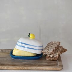 Striped Stoneware Butter Dish With Lemon