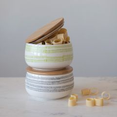 Striped Stoneware Canister With Lid Set of 2
