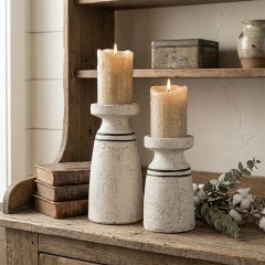 Striped Terracotta Pillar Candle Holder Set of 2