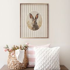Stripes And Bunny Framed Wall Decor