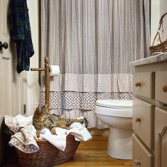 Stripes and Flowers Ruffled Shower Curtain