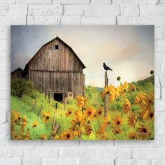Sunflowers And Barn Landscape Canvas Wall Art