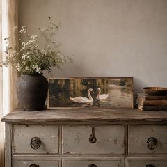 Swans Along A Quiet Riverbank Framed Wall Art