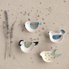 Sweet Stoneware Bird Trinket Dish Set of 4