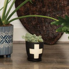 Swiss Cross Stoneware Planter With Saucer