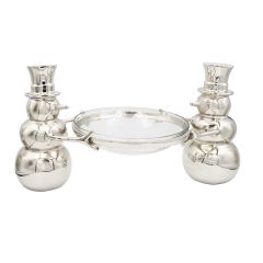 Tabletop Aluminum Snowmen Holding Glass Bowl