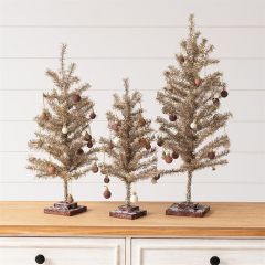 Tabletop Tinsel Tree with Ornaments Set of 3