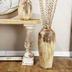 Tall Glazed Terra Cotta Cylinder Vase