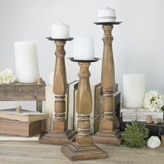 Tall Set of 3 Wooden Candle Holders